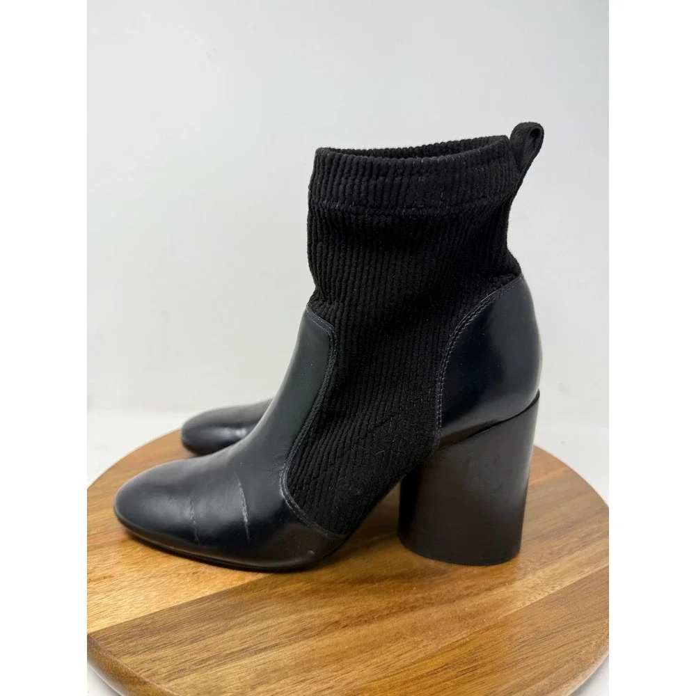 Tory Burch Rowan Black Leather Sock Booties Block Heel Ankle Boots Womens‎ 7.5M
